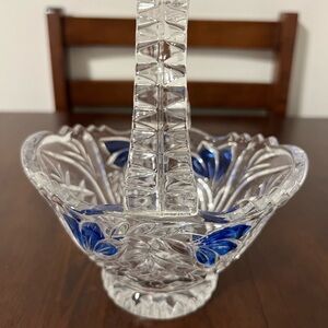 Vintage Anna Hutte Bleikrystall 24% lead crystal flower basket with blue accent